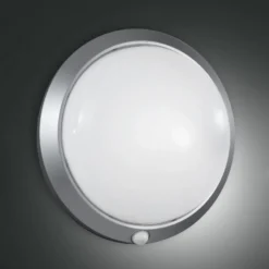 Aplique de exterior Armilla, plata, detector de movimiento, Ø 30 cm