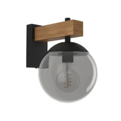 Aplique de exterior Bufalata, negro/madera/gris humo
