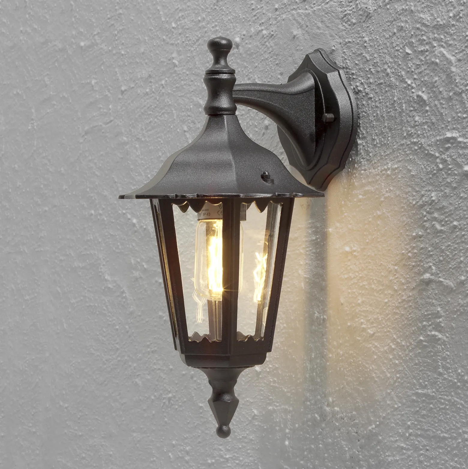 Aplique de exterior Firenze, negro, portalámpara inferior, 36 cm
