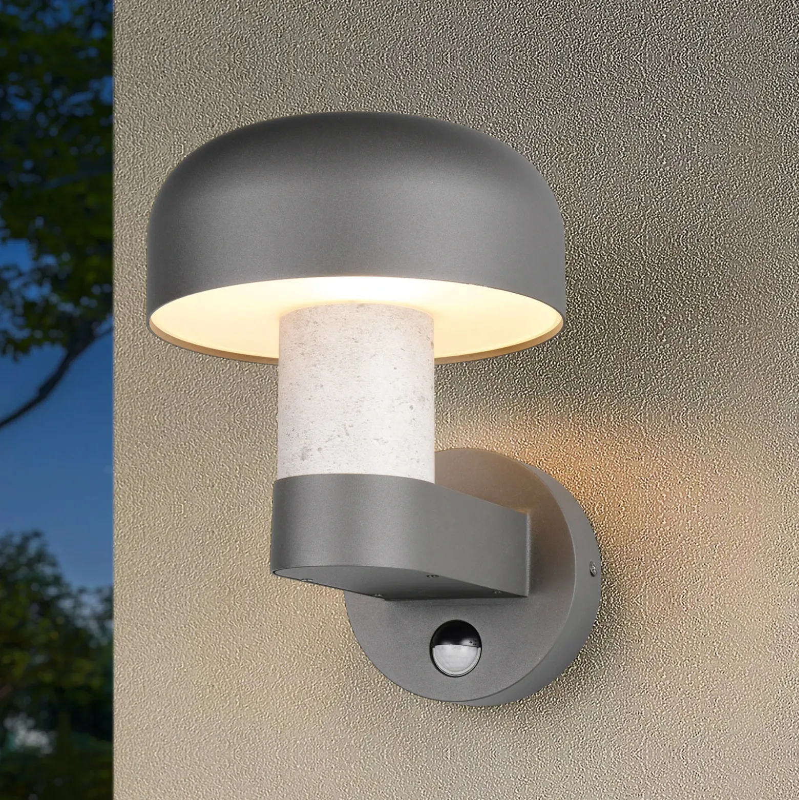 Aplique de exterior Fraser Sensor gris/aspecto hormigón, aluminio IP54 E27