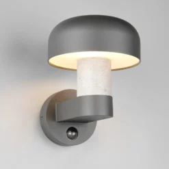 Aplique de exterior Fraser Sensor gris/aspecto hormigón, aluminio IP54 E27