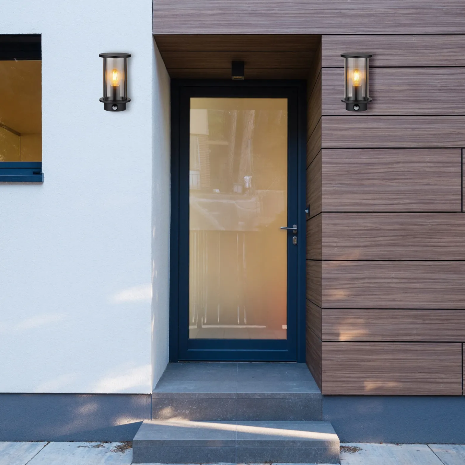 Aplique de exterior Gracey, con sensor, negra, IP54, E27