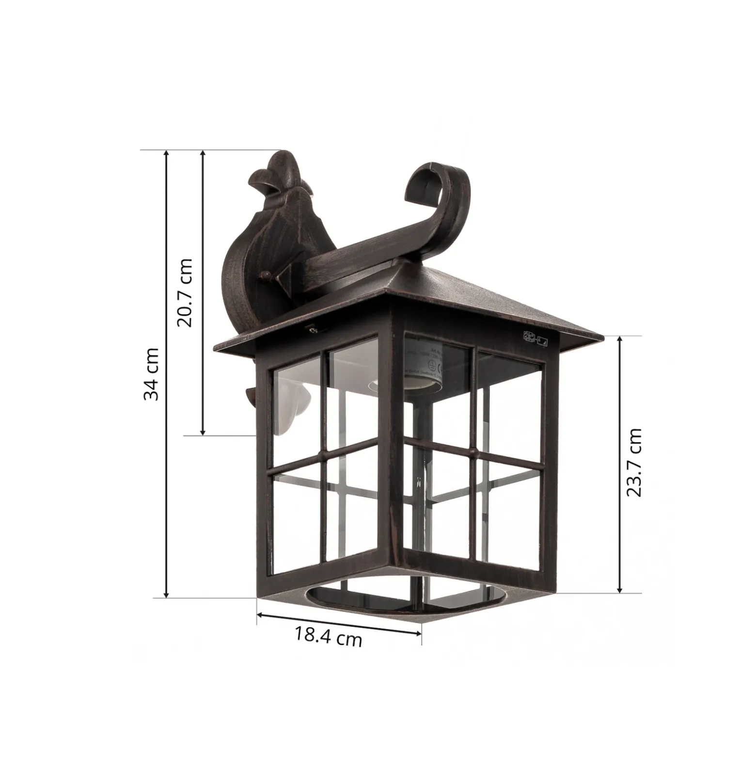 Aplique de exterior Ida de Lindby, color óxido, farol, 34 cm, E27