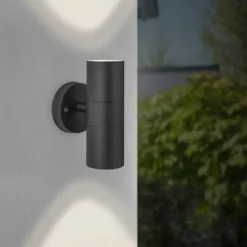 Aplique de exterior Jandy up/down, negro, metal, cristal, GU10