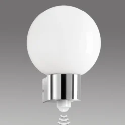 Aplique de exterior Kekoa, vidrio, acero inoxidable, sensor, Ø 23 cm