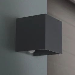 Aplique de exterior LED Cube-S, antracita, metal, sensor
