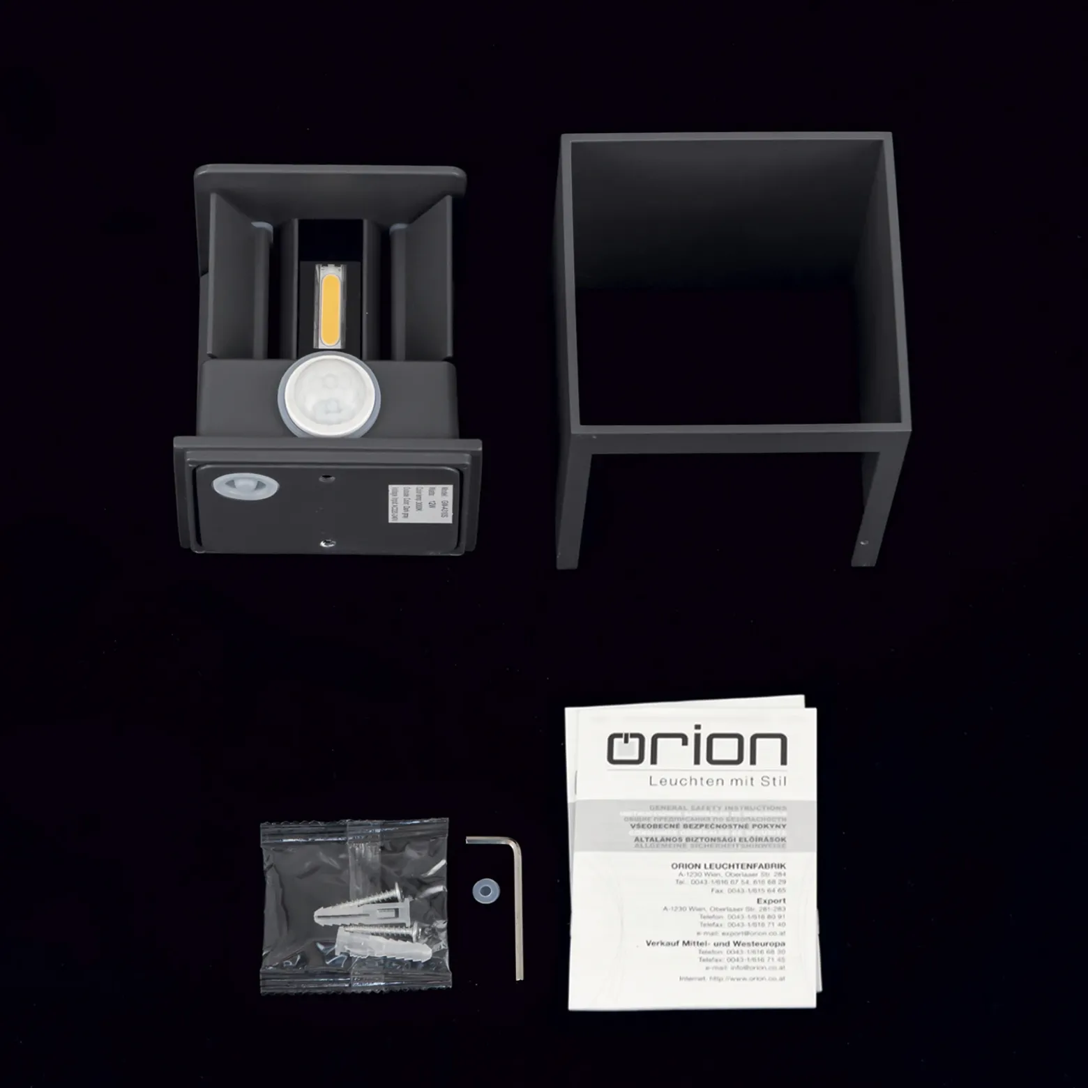 Aplique de exterior LED Cube-S, antracita, metal, sensor