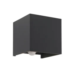 Aplique de exterior LED Cube-S, antracita, metal, sensor