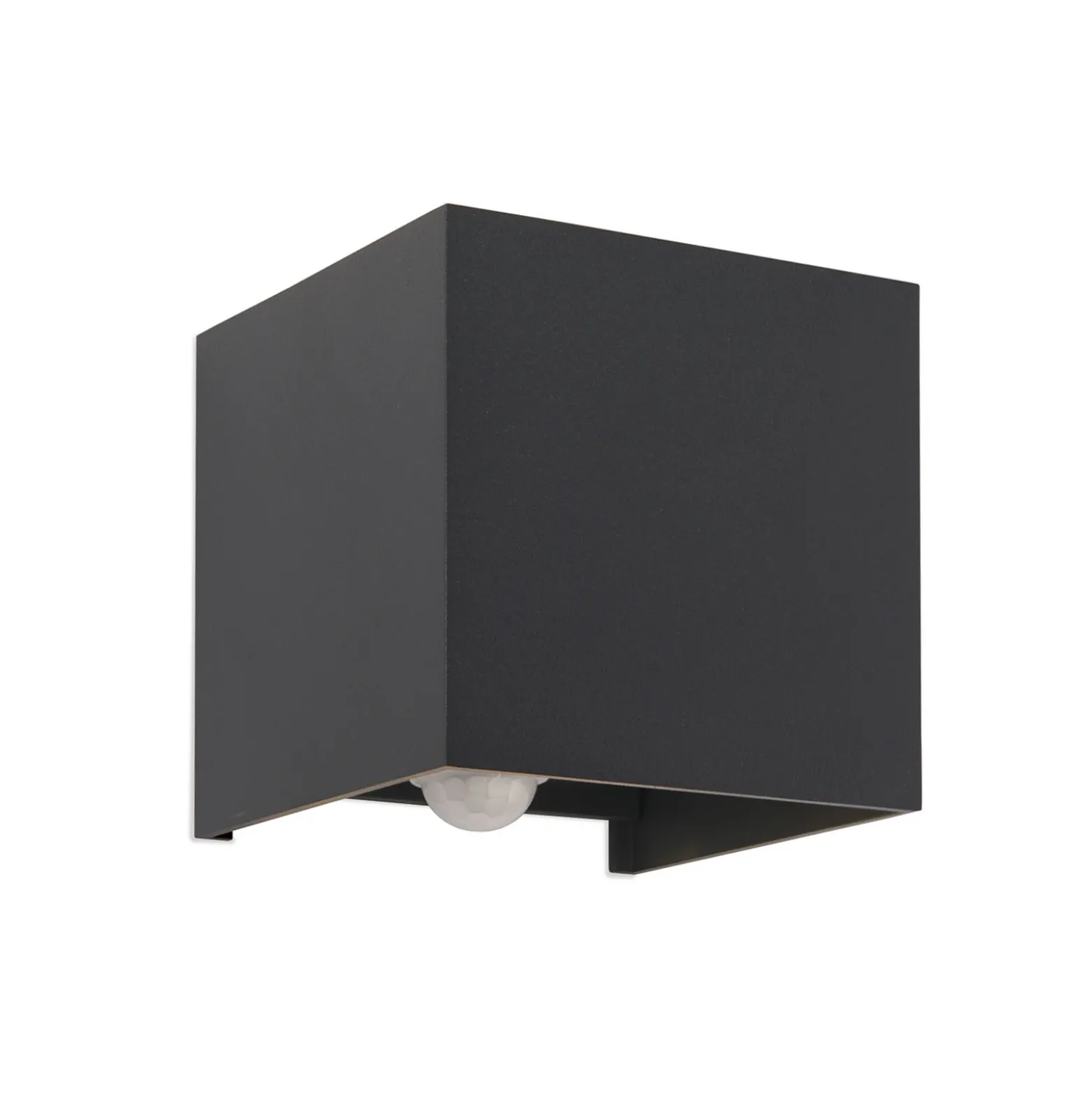 Aplique de exterior LED Cube-S, antracita, metal, sensor