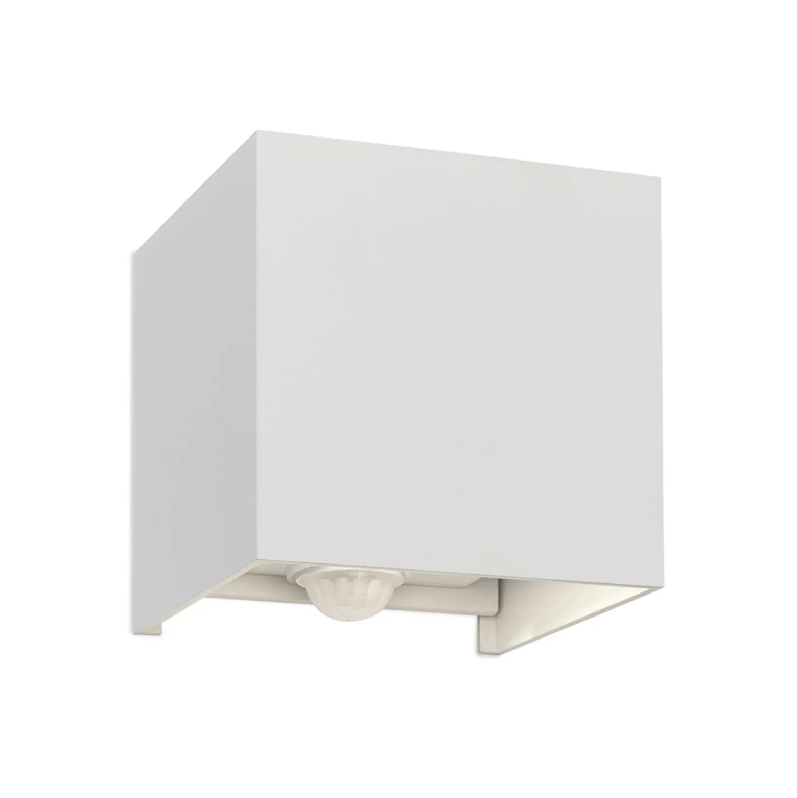 Aplique de exterior LED Cube-S, blanco, metal, detector de movimiento