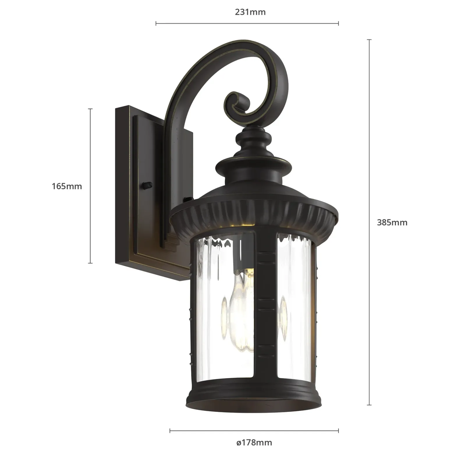 Aplique de exterior Lindby Barret, 39 cm, aluminio, marrón