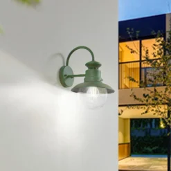Aplique de exterior Lindby Celinor, verde, acero, Ø 15 cm