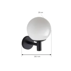 Aplique de exterior Lindby Dangan, negro/blanco, cristal, Ø 20 cm