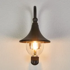 Aplique de exterior Lindby Daphne, negro antiguo, con sensor, E27