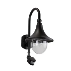 Aplique de exterior Lindby Daphne, negra, con sensor, de metal, E27