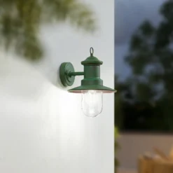Aplique de exterior Lindby Eloretta, 22 cm, verde, cristal, acero