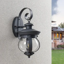 Aplique de exterior Lindby Farley, 40 cm, gris oscuro, IP44, E27