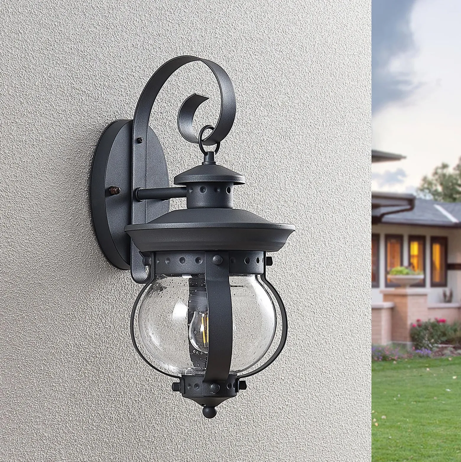 Aplique de exterior Lindby Farley, 40 cm, gris oscuro, IP44, E27