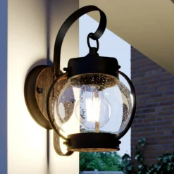 Aplique de exterior Lindby Gerlo, marrón óxido, metal, 26 cm, E27