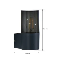Aplique de exterior Lindby Heulo, Ø 8 cm, gris ahumado, aluminio