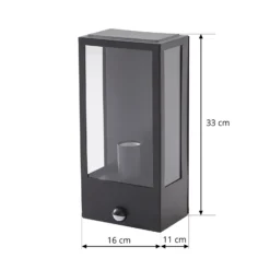 Aplique de exterior Lindby Ilana, negro, sensor, IP44, E27