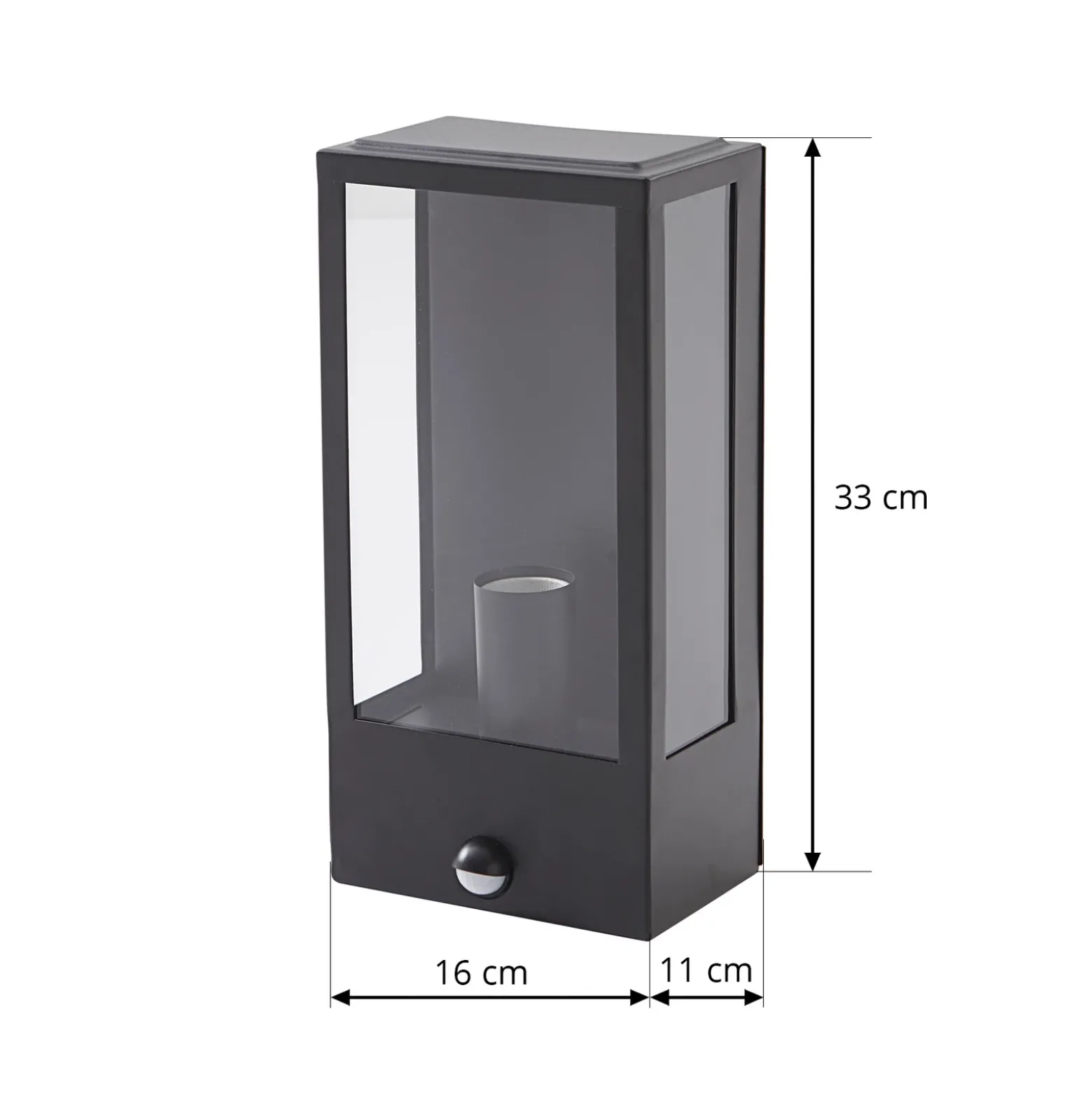 Aplique de exterior Lindby Ilana, negro, sensor, IP44, E27