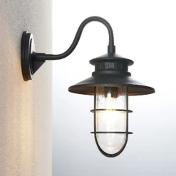 Aplique de exterior Lindby Kyan, altura 40 cm, negra, IP44, E27