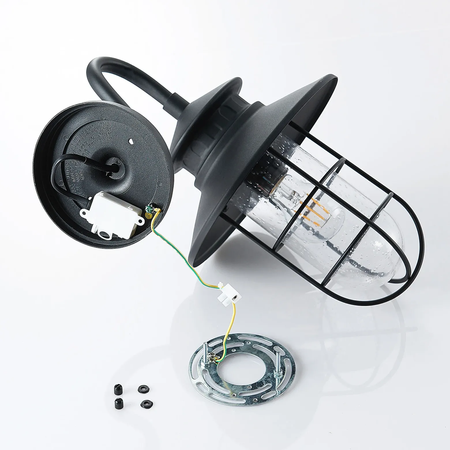 Aplique de exterior Lindby Kyan, altura 40 cm, negra, IP44, E27