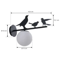Aplique de exterior Lindby Lintu, metal, negro, IP44, pájaro