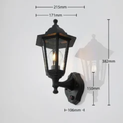 Aplique de exterior Lindby Nane, con sensor, farol, resistente al agua salada