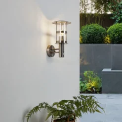 Aplique de exterior Lindby Noemi, con sensor, gris, acero inoxidable, 34 cm