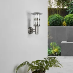 Aplique de exterior Lindby Noemi, con sensor, gris, acero inoxidable, 34 cm