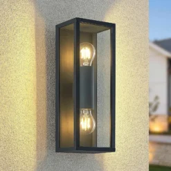 Aplique de exterior Lindby Peldar, transparente, con 2 luces, 38 cm, metal