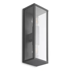 Aplique de exterior Lindby Peldar, transparente, con 2 luces, 38 cm, metal