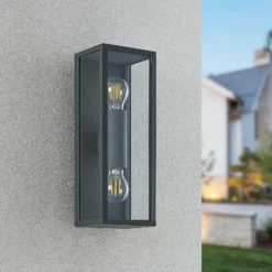 Aplique de exterior Lindby Peldar, transparente, con 2 luces, 38 cm, metal
