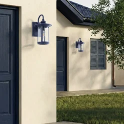 Aplique de exterior Lindby Zayn, azul, cristal, altura 33 cm, IP23