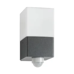 Aplique de exterior Linus, grafito, sensor, acero inoxidable, cristal, E27