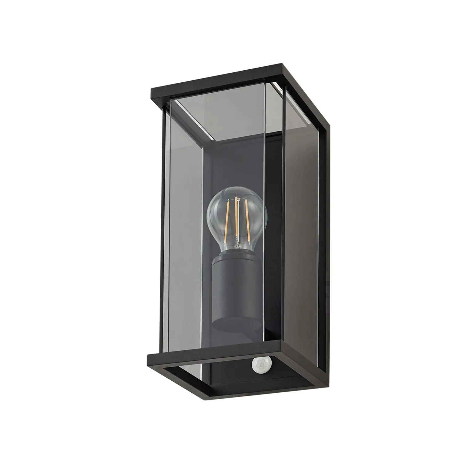 Aplique de exterior Lucande Annalea, gris humo, IP54, con sensor