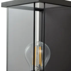 Aplique de exterior Lucande Annalea, gris humo, IP54, con sensor