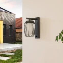 Aplique de exterior Lucande Chandan, 30 cm, antracita, sensor