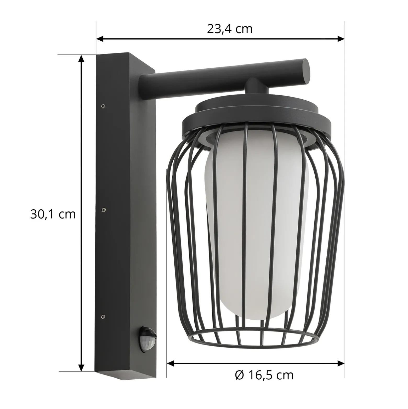 Aplique de exterior Lucande Chandan, 30 cm, antracita, sensor