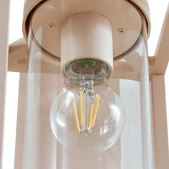 Aplique de exterior Lucande Ferda, portalámpara inferior, beige, IP44