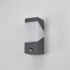 Aplique de exterior Lucande Kiran, con sensor, gris, IP44, E27