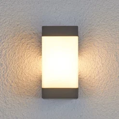 Aplique de exterior Lucande Kiran, gris, metal, IP44, E27