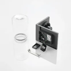 Aplique de exterior Lucande Semka, antracita, aluminio, cristal, 20 cm