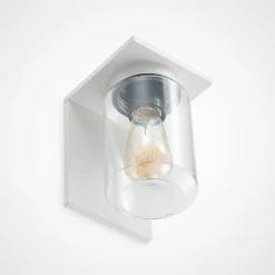 Aplique de exterior Lucande Semka, blanca, aluminio, cristal, 20 cm