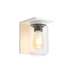 Aplique de exterior Lucande Semka, blanca, aluminio, cristal, 20 cm