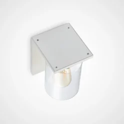 Aplique de exterior Lucande Semka, blanca, aluminio, cristal, 20 cm