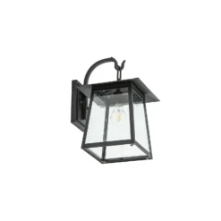 Aplique de exterior Lucande Xavon, negro, farol, E27, IP44