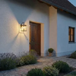 Aplique de exterior Lucande Xavon, negro, farol, E27, IP44